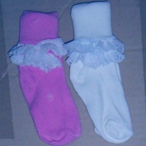 Vtg 2 Pairs Lace Accent Dress CuffedAnklet Socks